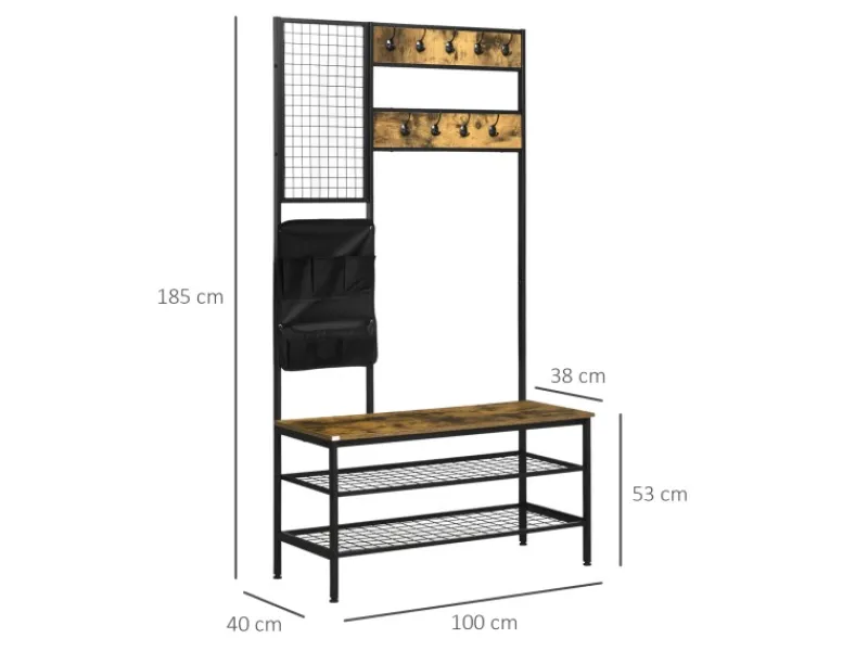 HOMCOM Garderobenständer mit Sitzbank für Eingangsbereich Flur Rustikal-Braun