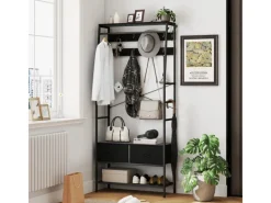 HOMCOM Garderobenständer Spanplatte Stahl 80L x 30B x 180,5H cm Schwarz