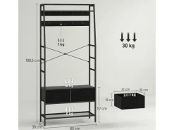 HOMCOM Garderobenständer Spanplatte Stahl 80L x 30B x 180,5H cm Schwarz