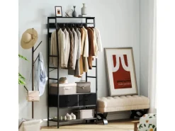 HOMCOM Garderobenständer Spanplatte Stahl 80L x 30B x 180,5H cm Schwarz