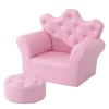 HOMCOM Sofas|Sessel^Kindersofa mit Ottomane in Kronenform Rosa 58 x 40,5 x 49 cm