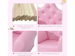 HOMCOM Sofas|Sessel^Kindersofa mit Ottomane in Kronenform Rosa 58 x 40,5 x 49 cm
