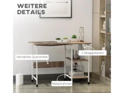 HOMCOM Bücherregale^Klapptisch Mobiler Computertisch mit Rollen MDF Natur 107 x 55 x 76 cm
