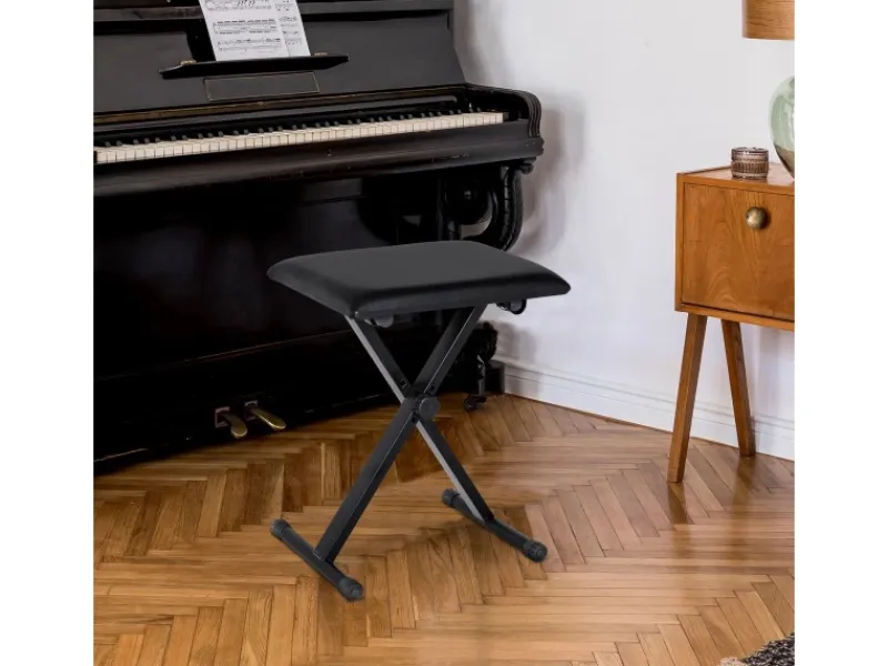 HOMCOM Sitzbänke|Hocker^Klavierhocker Höhenverstellbar Zusammenklappbar Schwarz 39 x 29 x 37-47cm