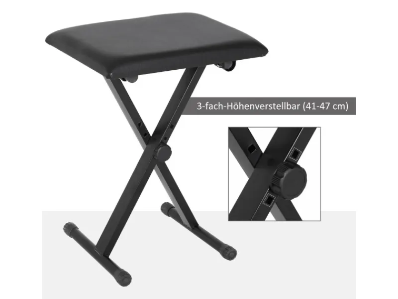 HOMCOM Sitzbänke|Hocker^Klavierhocker Höhenverstellbar Zusammenklappbar Schwarz 39 x 29 x 37-47cm
