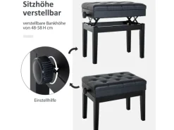 HOMCOM Hocker^Klavierhocker mit Stauraum Höhenverstellbar 54,5 x 33 x 48-58 cm