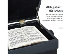 HOMCOM Hocker^Klavierhocker mit Stauraum Höhenverstellbar 54,5 x 33 x 48-58 cm