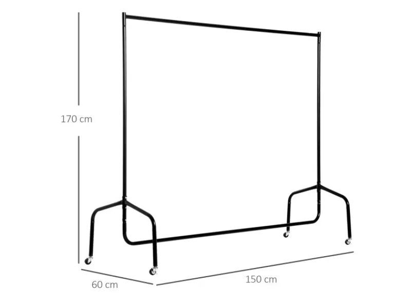 HOMCOM Garderoben^Kleiderständer Wäscheständer Rollgarderobe 150 x 60 x 170 cm
