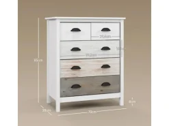 HOMCOM Kommode mit 5 Schubladen Griff Kippschutz Weiß 70 x 38 x 85 cm