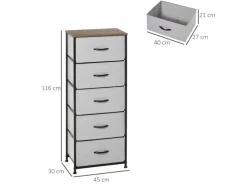 HOMCOM Kommode Sideboard mit 5 Klappbaren Schubladenschrank Grau