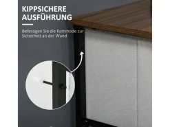 HOMCOM Kommode Sideboard mit 5 Klappbaren Schubladenschrank Grau