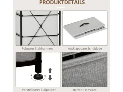 HOMCOM Kommode Sideboard mit 5 Klappbaren Schubladenschrank Grau