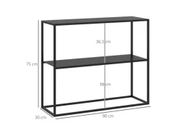 HOMCOM Konsolentisch mit 2 Ebenen Kippschutz Stahl 90 x 30 x 75 cm Schwarz