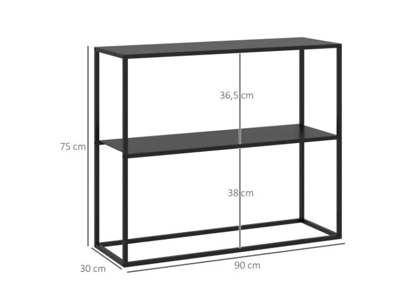 HOMCOM Konsolentisch mit 2 Ebenen Kippschutz Stahl 90 x 30 x 75 cm Schwarz