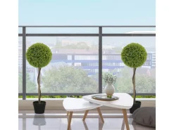 HOMCOM Kunstpflanze 2er-Set Kunststoff Zement Ø28 x 90 cm