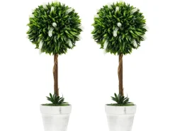 HOMCOM Kunstpflanze Kunststoff Zement Weiß 14,5L x 14,5B x 60H cm