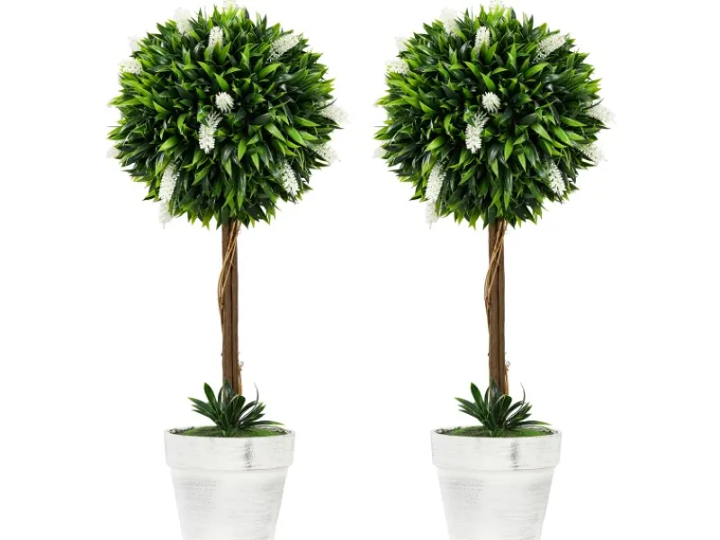 HOMCOM Kunstpflanze Kunststoff Zement Weiß 14,5L x 14,5B x 60H cm