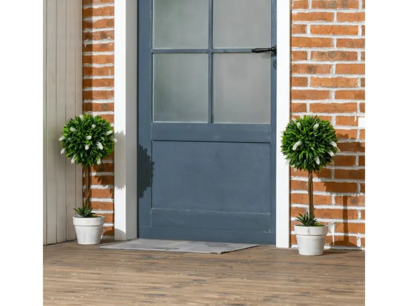 HOMCOM Kunstpflanze Kunststoff Zement Weiß 14,5L x 14,5B x 60H cm