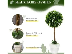 HOMCOM Kunstpflanze Kunststoff Zement Weiß 14,5L x 14,5B x 60H cm