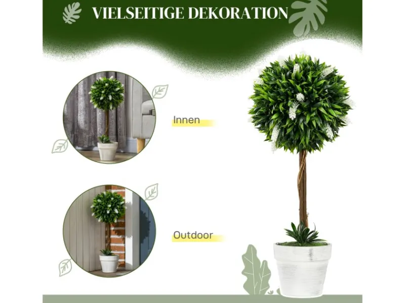 HOMCOM Kunstpflanze Kunststoff Zement Weiß 14,5L x 14,5B x 60H cm