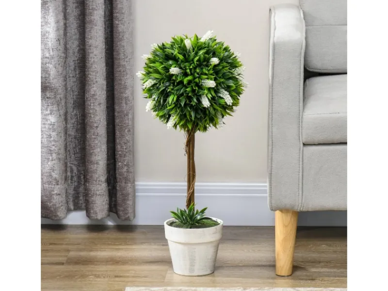 HOMCOM Kunstpflanze Kunststoff Zement Weiß 14,5L x 14,5B x 60H cm