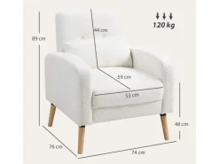 HOMCOM Sessel^Loungesessel Sessel mit Lendenkissen Gepolstert Polstersessel Weiß