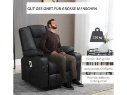 HOMCOM Massagesessel Kunstleder Stahl Schwarz 90L x 98B x 102H cm