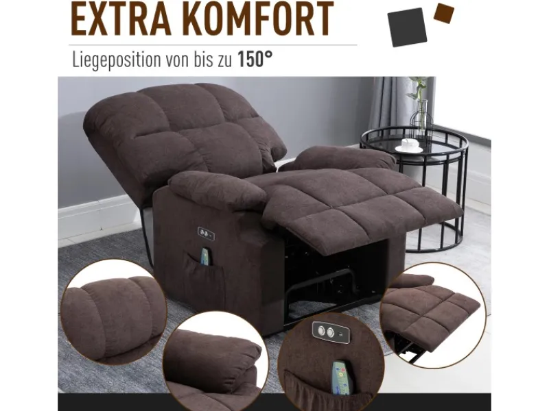 HOMCOM Sessel^Massagesessel Polyester Holz Metall Schaumstoff Braun 83B x 95T x 105H cm