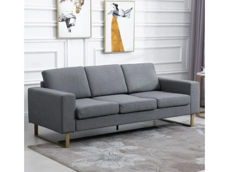 HOMCOM Kissen^Polstersofa mit Kissen Armlehne Leinen 200 x 82 x 78 cm
