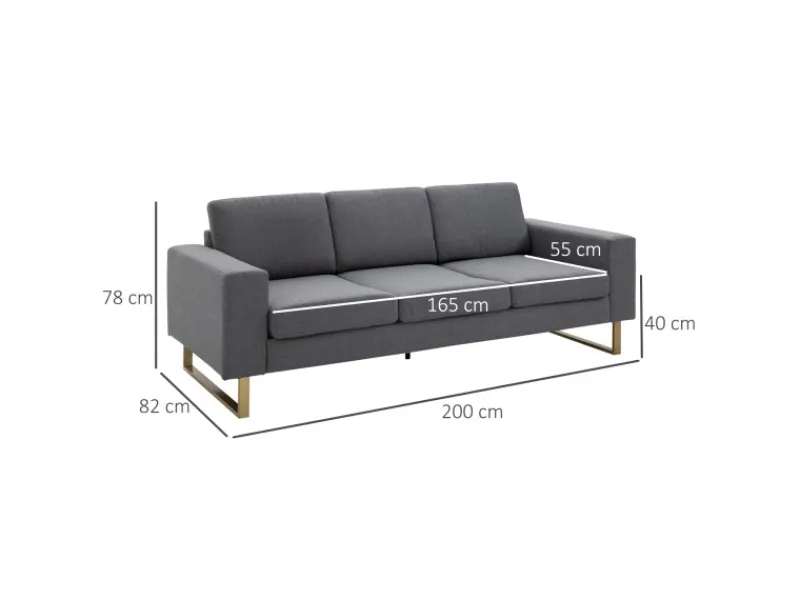 HOMCOM Kissen^Polstersofa mit Kissen Armlehne Leinen 200 x 82 x 78 cm