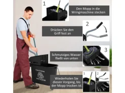 HOMCOM Putzwagen mit Wischmopp Kunststoff Schwarz 60L x 27B x 70,5H cm