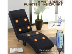 HOMCOM Sessel^Relaxliege mit Massagefunktion Polyester Stahl 168L x 56B x 84H cm Schwarz