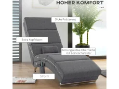 HOMCOM Relaxliege mit Massagefunktion Rückenlehne mit 5 Modi Kissen Dunkelgrau