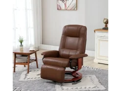 HOMCOM Relaxsessel Drehbar mit Liegefunktion Fußstütze Armlehne Kunstleder Braun