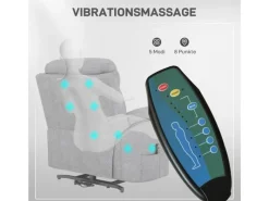 HOMCOM Relaxsessel Elektrisch mit Aufstehhilfe 5 Massagemodi Liegefunktion für Wohnzimmer Grau