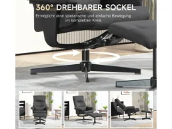 HOMCOM Sessel|Hocker^Relaxsessel mit Hocker Polyester Schwarz 74L x 81B x 102H cm