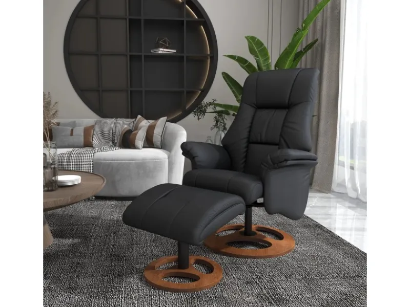 HOMCOM Relaxsessel mit Hocker 130 Grad Neigbar Kunstleder Schwarz 77 x 89 x 110 cm