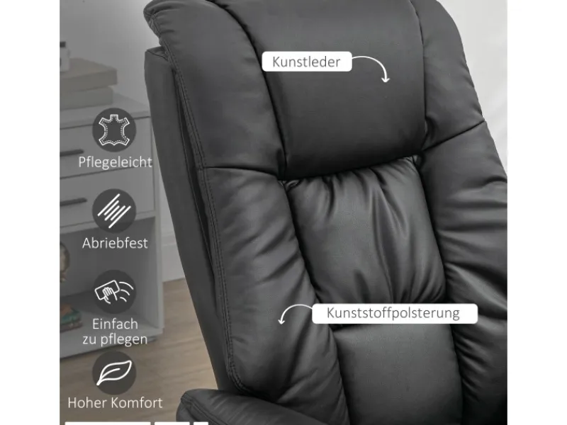 HOMCOM Relaxsessel mit Hocker 130 Grad Neigbar Kunstleder Schwarz 77 x 89 x 110 cm