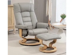 HOMCOM Relaxsessel mit Hocker Drehbar mit Liegefunktion Belatbar Kunstleder Grau