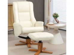 HOMCOM Hocker^Relaxsessel mit Hocker Liegefunktion Wippfunktion Kunstleder Cremeweiß
