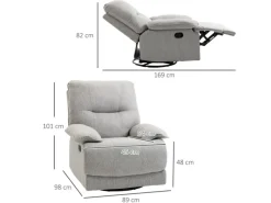 HOMCOM Relaxsessel mit Liegefunktion Leinenoptik Federkernsystem