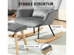 HOMCOM Schaukelsessel mit Hocker Samt Dunkelgrau 66L x 96B x 101H cm