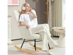 HOMCOM Stühle^Schaukelstuhl Berbervlies Buchenholz Stahl Schaumstoff Weiß