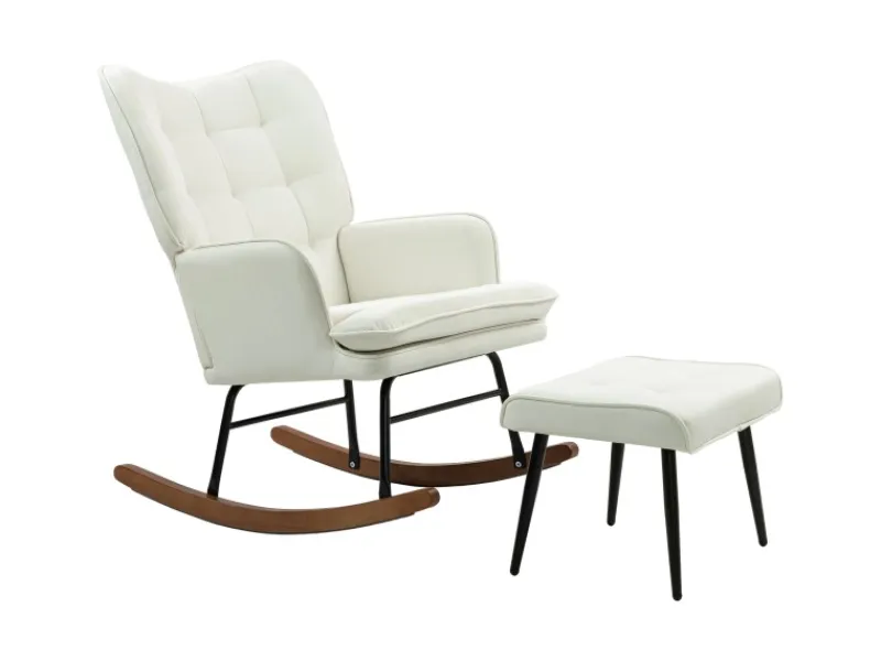 HOMCOM Hocker^Schaukelstuhl mit Hocker Leinenoptik