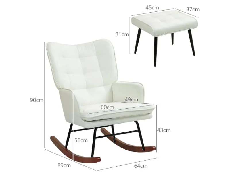 HOMCOM Hocker^Schaukelstuhl mit Hocker Leinenoptik