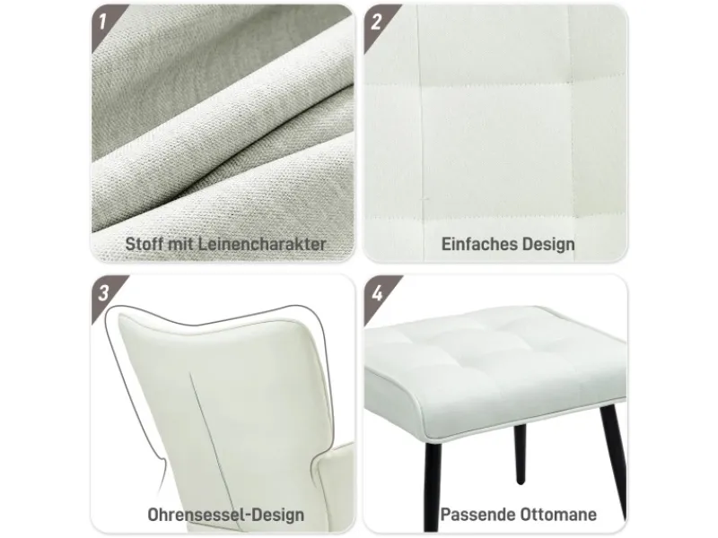 HOMCOM Hocker^Schaukelstuhl mit Hocker Leinenoptik