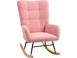 HOMCOM Schaukelstuhl mit Armlehne Teddysamt Rosa 94L x 70B x 100H cm