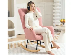 HOMCOM Schaukelstuhl mit Armlehne Teddysamt Rosa 94L x 70B x 100H cm