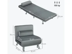HOMCOM Schlafsessel Klappsessel mit Bettfunktion Rückenkissen