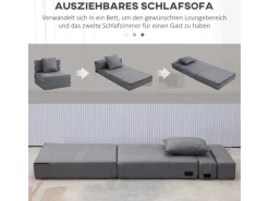 HOMCOM Sessel|Kissen^Schlafsessel Klappbar 2-in-1 mit Bettfunktion Kissen